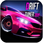 Pink sports car drifting at night with neon lights, front view showcasing customized wheels and headlights, emphasizing drifting and tuning themes for car enthusiasts.