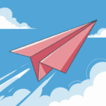 Paper airplane flying through the sky with clouds, symbolizing speed and adventure, representing online gaming and entertainment on Oyunclubnet.