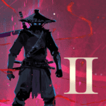 Famous ninja character from Oyunclubnet game, dark silhouette with glowing eyes and traditional costume, showcasing action and adventure elements, promotional image for gaming website.